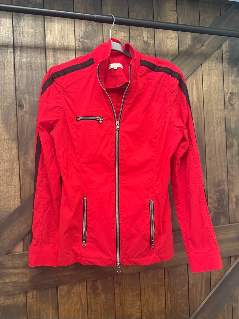 Anatomie Red Zip-Front Bomber Jacket with Black Trim
